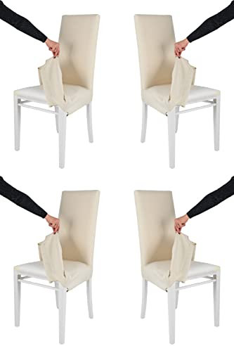 Tommychairs - 4er Set gepolsterte Stühle JAZZ mit herausnehmbarem Bezug Struktur aus lackiertem Buchenholz Farbe Weiß, gepolstert und mit herausnehmbarem Bezug aus Stoff in der Farbe Elfenbein bezogen