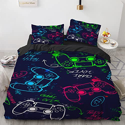 Wintdeer Housse de Couette 140x200 Gamer - Parure de Lit 140 x 200 Ado Garçon avec Fermeture Éclair 1 Personne, Parure Housse Couette en Microfibre avec 1 Taie d'oreiller 65x65 cm