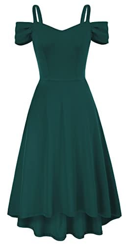 GRACE KARIN Women's Elegant Summer Cold Shoulder Dress Fit and Flare Evening Dresses for Cocktail Dark Green XL