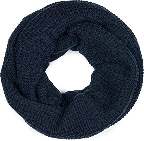 styleBREAKER Unisex Strick Loop Schal mit Karo Strickmuster, Winter Strickschal, Schlauchschal 01018162, Farbe:Dunkelblau