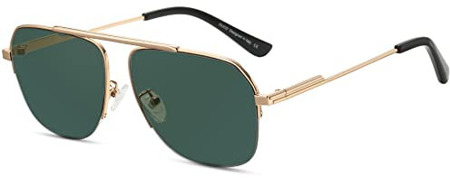 DUCO Retro Sonnenbrille für Herren Damen Halbrandlose Nicht Polarisierte Sonnenbrille für das Fahren DC3035 (Gold Rahmen Grün Linse)