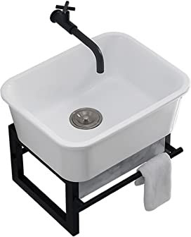 Lavabo sobre encimera fregadero de pared lavabos de cerámica mueble camper con fregadero fregadero de cerámica de pared mini lavabos pequeños fregaderos de un seno fregadero al aire libre ( Color : Wh