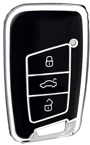 OFFCURVE Autoschlüssel Hülle Schlüsselhülle, Schlüsselcover Schlüssel hülle Schlüsselgehäuse 3 Tasten Passt für VW Volkswagen Passat B8 Jetta Polo Tiguan T-ROC MK2 Scirocco Skoda Superb Kodiaq Seat