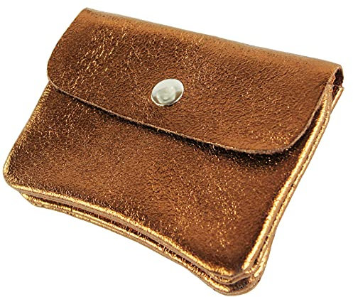 modamoda de P09 Damen Münzgeldbörse Geldbörse Portemonnaie Klein Leder Made in Italy P09, Farbe:Bronze-Metallic
