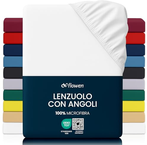 Flowen Sábana Bajera Ajustable 150x190 cm Blanco de Microfibra Cepillada para Colchón 30cm de Altura Tejido Suave Transpirable Hipoalergénico Antiácaros y Antibact. Lavable a Máquina
