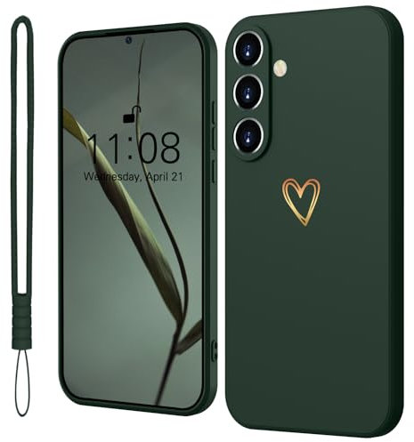Mitetabo für Samsung Galaxy S23 5G Hülle Silikon mit Gold Liebesherz, Handyhülle Samsung Galaxy S23 5G Dünn Case Slim Kratzfeste Rundumschutz Schutzhülle für Samsung Galaxy S23 5G Grün