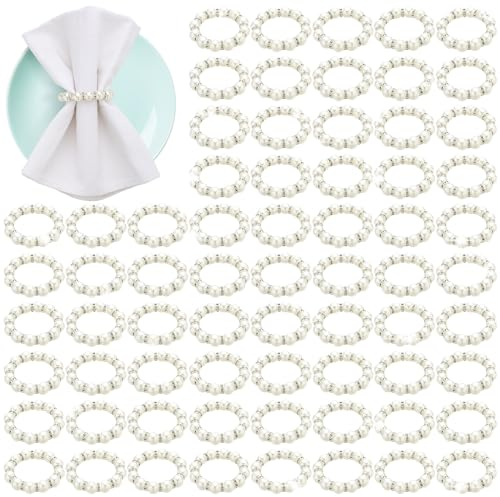 Uiifan Serviettenringe mit Perlen, silberfarbene Serviettenringe, künstliche Perlen, weiße Serviettenringe, elegante Strass-Serviettenringe, Schnalle für formelle Hochzeit, Zuhause, Abendessen,