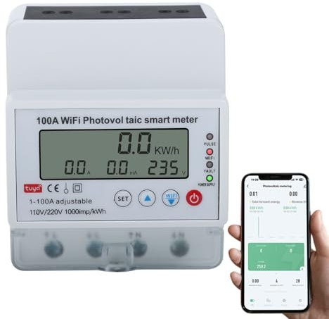 Jadeshay Medidor de Energía Digital 4 en 1 AC110/220V 100A Tuya WiFi Contador de Energía Monofásico Voltímetro Amperímetro Inteligente Multifuncional Disyuntor Temporizador Interruptor Fotovoltaico