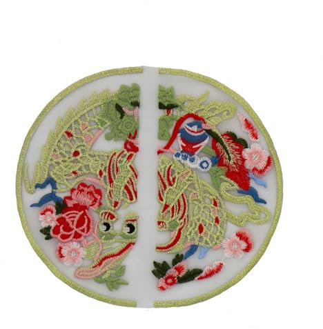BZSDLD 20 cm 10 Stück runde Phönix-Drache-Stickerei-Aufnäher zum Aufbügeln chinesische Applikationen für Kleidung große Aufnäher für Jeans Jacke