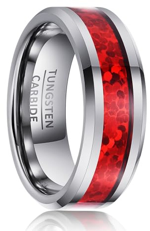 SOXEMAN Anello Nuziale in Tungsteno con Intarsio Colorato, Larghezza 8mm con Bordi Smussati e Lucidati (Misura USA)