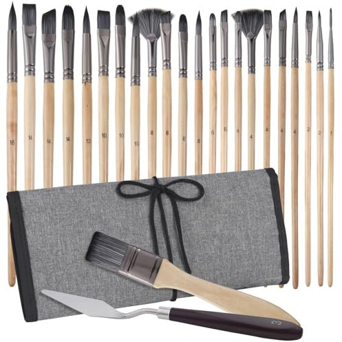 24 Pcs Acrylic Art Paint Brushes Set for Watercolor, Acrylic, Oil,Nail Brush, Rock Painting, 24 Different Sizes with Organizing Case for Artists, painter, Amateurs