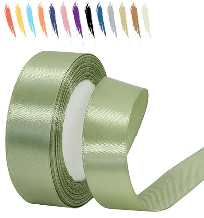 Salbeigrün 25mm Satinband 25 Meter, Polyesterband, verschönern Sie Ihre Bastelarbeiten und Feiern, ideal für Geschenkverpackungen, Dekorationen, Hochzeitsautoband, Bänder zum Basteln
