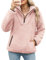 Tuopuda Donna Felpe Senza Cappuccio Pullover Pile Tops Termico Manica Lunga Felpe con Zip Tasche Maglione Caldo Autunno Invernali Sweatshirt Eleganti Hoodie Fleece Jumper Maglietta, Rosa, XXL