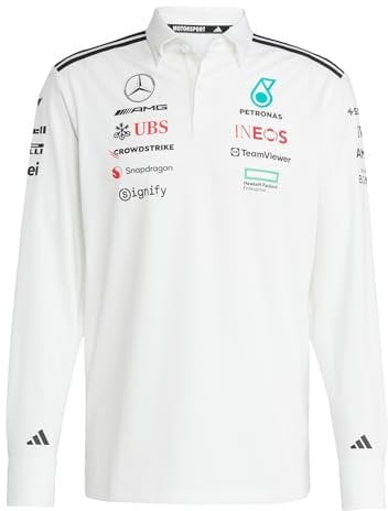 adidas Men's Mercedes - AMG Petronas Formula ONE Team Team Polo Long Sleeve Men, White/Black, XS