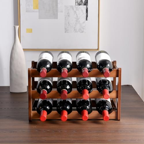 Wooden Wine Rack, 3 Tier 12 Bottle Wine Storage Rack Wood Wine Bottle Holder, Retro Minimalist Style Home Decorations Wine Display Shelves for Kitchen, Bar, Pantry, Wine Cellar, Countertop(3 Tiers)