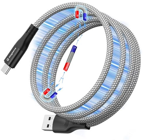 Magtame USB C Cable, 1.5M Retractable with Nylon Braid, Fast Charging Type C Cord, Compatible with Samsung & USB C Devices, Silver