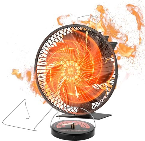Fireplace Fan with Protective Cover and Thermometer - Heat Powered Wood Burning Stove Fan with 7 Blades