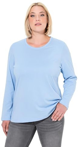 Ulla Popken Damen Shirt, Slim, Rundhalsausschnitt, Langarm Tunika-Shirt, Lichtblau, 58-60 EU