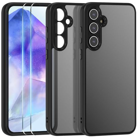 Kompatibel mit Samsung Galaxy A35 5G Hülle(mit 2Pcs Schutzfolie) für Samsung Galaxy A35 5G Transparentes PC-Acrylgehäuse,Kratzfest Stoßfest Schutzhülle PC Case Cover (Schwarz)