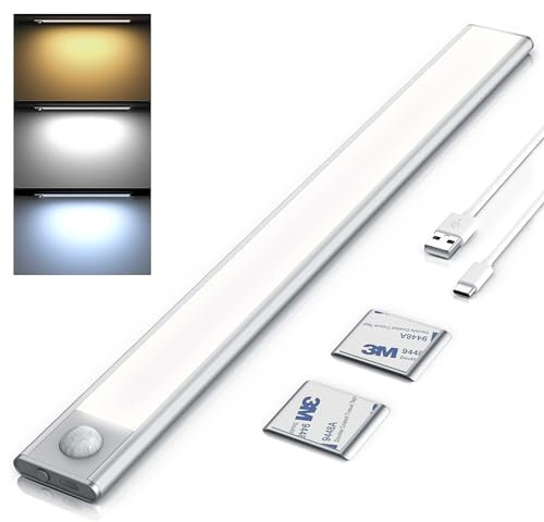 CSL - LED Akku Schrankbeleuchtung mit Bewegungsmelder dimmbar 72 LEDs - 3 Farbtemperaturen - Unterbau Lampe digital – Unterbauleuchte mit Timer – PIR Infrarotsensor Bewegungssensor