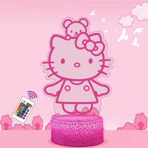 Shenjia kitty lampada notturna touchable a 16 colori a LED 3D con telecomando, regalo per bambini con kitty carino gadget, luce notturna decorazione stanza delle ragazze