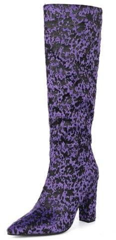 HQINGAXU Donna Stivali A Punta Tacco Alto sopra al Ginocchio Tacco Largo Autunno Inverno Stivali alla Moda Slip on Taglia Larga Stivali Alti Arricciati,Viola,37 EU
