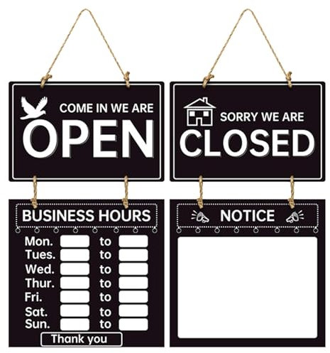 Abierto Cerrado Escaparate Escaparate Horas Horario Abierto y Cerrado Escudo | Conjunto de signos intercambiables para horarios comerciales, pequeñas empresas, tiendas, oficina