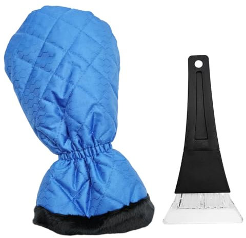 KITUREK Auto Eiskratzer mit Handschuh, kein Kratzen, warm WITT, Auto Windschutzscheibe Frost Schnell Entfernungswerkzeug, Bequem Wasserdicht & Winddicht Schneeschaber für Autos, LKWs, SUVs (Blau)