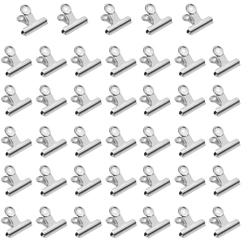 40 Stück Kleine Bulldogge Büroklammern, 22mm Multi-function Binder Clip for Klammern,Mini Metall klammern Briefklemmer für Tags Taschen, Fotos,Zeichnungen, Kunsthandwerk, Büro, Küche (Silber, 22mm)