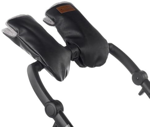 Jané Moufles Universelles avec Aimant pour Poussette, Doublure Intérieure en Polaire, Imperméable, Coupe-Vent, Extérieur en Similicuir, Couleur Noire