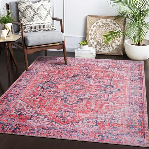 NETLINE HOME Teppich Wohnzimmer - Waschbarer - Teppich Rutsch Stop - rutschfeste Teppiche Aus Baumwolle Gewebt - Vintage Boho Teppich Für, Schlafzimmer Küche Flur Und Salon (ROSA, 160X230)