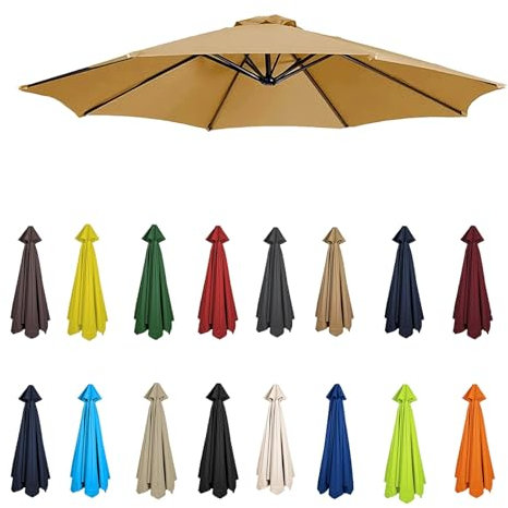 2m-3.5m Replacement Parasol Canopy, Umbrella Replacement Fabric, Garden Umbrella Replacement Cover, Outdoor Replacement Fabric, 6/8 Arms, replacement parasol fabric cover for Garden Umbrella(Khaki,8ri