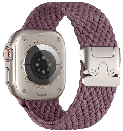 Epova Geflochtenes Armband Kompatibel mit Apple Watch Armband 46mm 44mm 45mm 42mm 49mm - Herren Damen Stoff Sport Nylon Armbänder für iWatch Ultra 3 Series 11 10 9 8 7 6 5 4 3 SE, RauchViolett