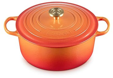 Le Creuset Enameled Cast Iron Signature Round Dutch Oven, 7.25 qt., Flamme Doree with Crucible Knob
