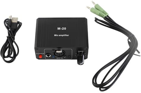 CHEOTIME Microphone Preamp with 20dB Gain, Voicing Tube Mic Preamp High Gain 48V Phantom Power XLR Output Mic Preamplifier for Dynamic and Condenser Microphones Booster