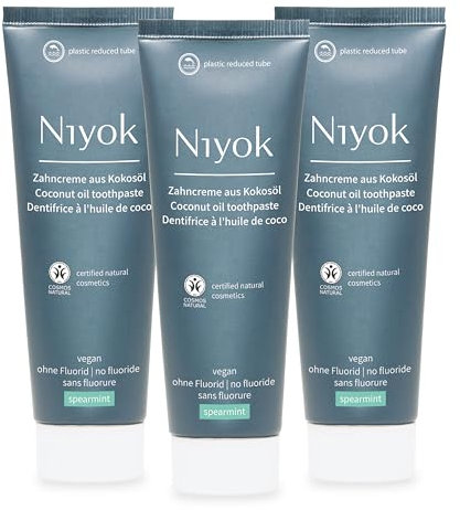 Niyok® Zahncreme aus Bio Kokosöl Spearmin (3 x 75ml) • Natürliche Zahnpasta für weiße Zähne • Intensive Pflege & Frische • Schützt das Zahnfleisch • Ohne Fluorid & Vegan