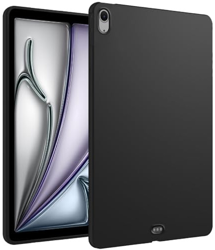 GIOPUEY Cover per iPad Air 11 Inch M3 2025, Guscio posteriore in TPU morbido, Ultra-sottile, Anti-vibrazione e anti-scivolo - Nero