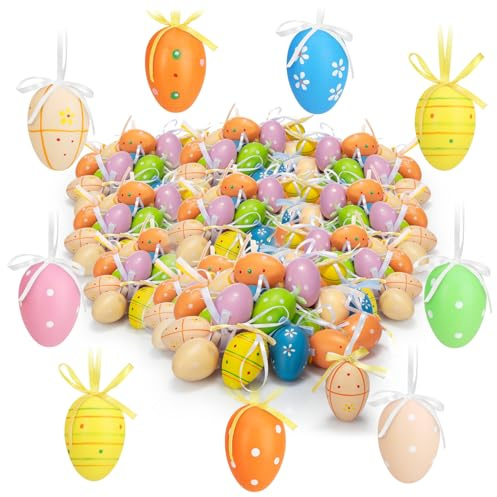 com-four® 288x handbemalte Ostereier zum Aufhängen 6 cm - Bunte Eier für Strauch, Kranz - Osterdeko mit Muster - Deko-Ostereier aus Kunststoff - Hängedeko [Auswahl variiert] (Mix Punkte/Blüten - 03)