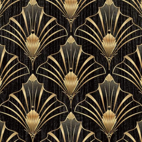 ANLIKY-Pro Papier peint autocollant à motif baroque élégant et linéaire doré, amovible, décoratif, 44X300CM, pour meubles et armoires murales.