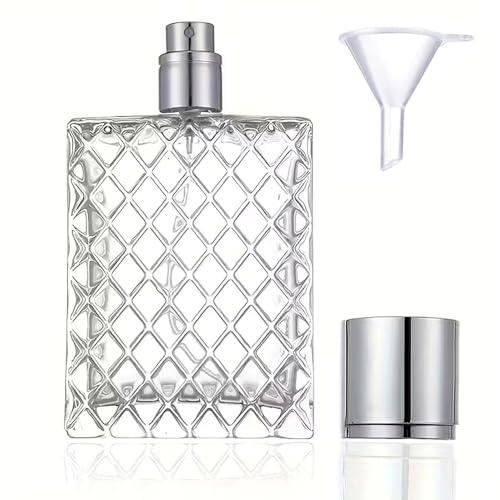 2Burned 1Pcs 50 ml Square Grids Carved Perfume Bottle Clear Glass spray bottle Empty Refillable fine mist Atomizer Portable (1)