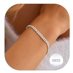 DORANA 925 Silver Chain Bracelet for Women Cuban Bracelet Fade-Proof Ladies Silver Bracelets Dainty Cuban Chain Bracelets Gift for Her