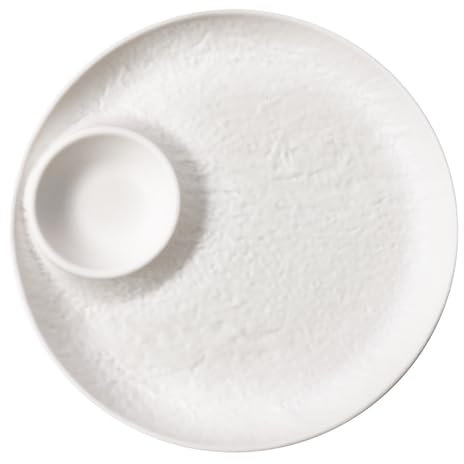 RISHORI Ceramic Sushi Plate with Sauce Compartment, Japanese Sushi Serving Plate with Sauce Holder for Sushi, Dumpling for Home and Kitchen,White,Large