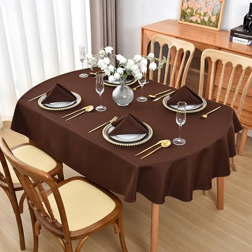 Viiamacki Braune ovale Tischdecke, 152,4 x 250,9 cm, Flecken- und knitterfrei, maschinenwaschbar, Polyester-Tischdecke, Stoff-Tischdecke für Esszimmer, Buffet, Party und Außenbereich