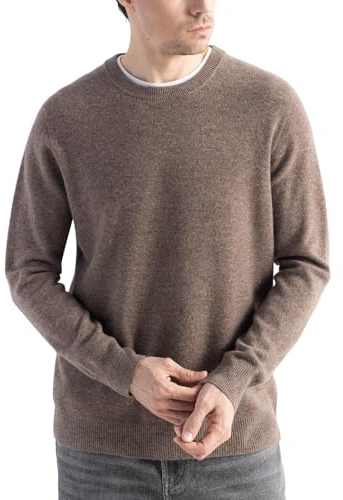Chanyarn Herren 100% Merinowolle Pullover First-Line Tragefertig Rundhalsausschnitt Lange Ärmel Nahtloser Strickpullover