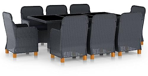 Qnhdfrt 8-TLG. Essgruppe Outdoor PE Rattan Dunkelgrau mit Akazienholz Gestell und Polstern Gartenmöbel Set für Terrasse Balkon Garten