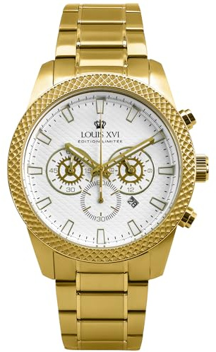 LOUIS XVI Mirage 3301 - Ø 43 mm - Herren Uhr - Chronograph - Wasserdicht - Armband Gold - Zifferblatt Weiss