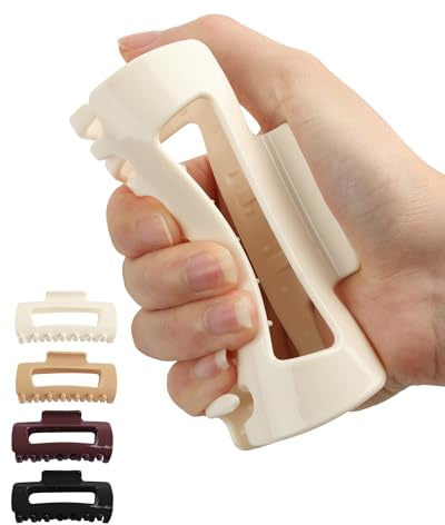 lulir 4 PCS Pince Cheveux Femme, 11 cm Grande Pinces à Cheveux | Antidérapante Flexible Rectangulaires, Forte Fixation, Convient pour les Cheveux Épais (Café, Noir, Blanc, Rouge)