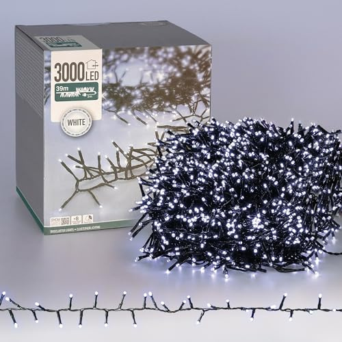ECD Germany Catena luminosa a LED 39 m 3000 LED bianco freddo con timer 8 modalità IP44, luci natalizie per interni ed esterni, per giardino, balcone, grondaia, luci per albero di Natale