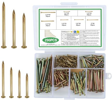 XUIIOSOOKP 290 Pcs Nails for Wood Gold Masonry Flat Head Brick Nail Set