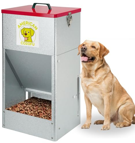 COZOFU Automatic Dog Feeder with Wheels, 25lb Heavy Duty Galvanized Steel Gravity Food Dispenser - Easy to Move Rolling Pet Food Station for Indoor & Outdoor Use